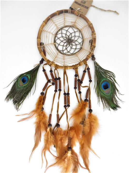 17cm Bamboo Dreamcatchers with Peacock Feathers