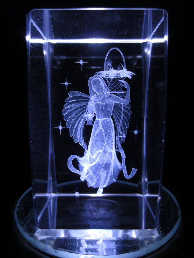 3D Crystal Laser Engraved Block – Angel with Basket