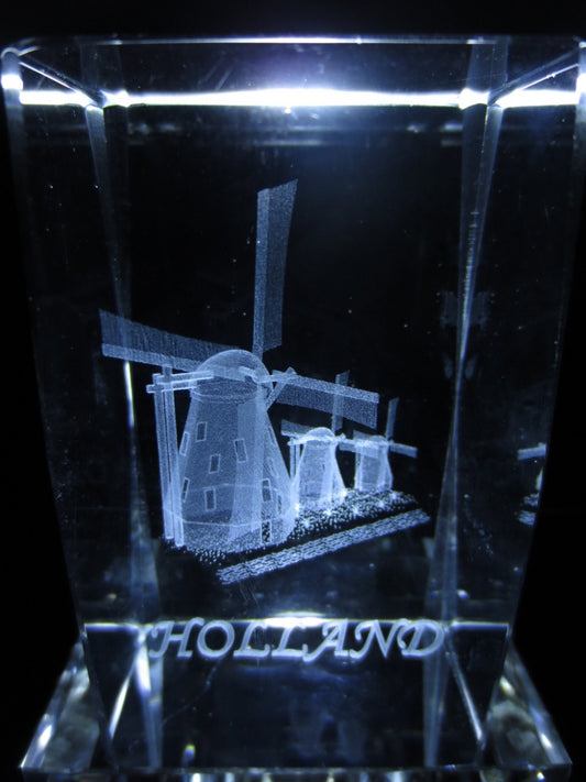 3D Crystal Laser Engraving Block – Holland with 3 Windmills