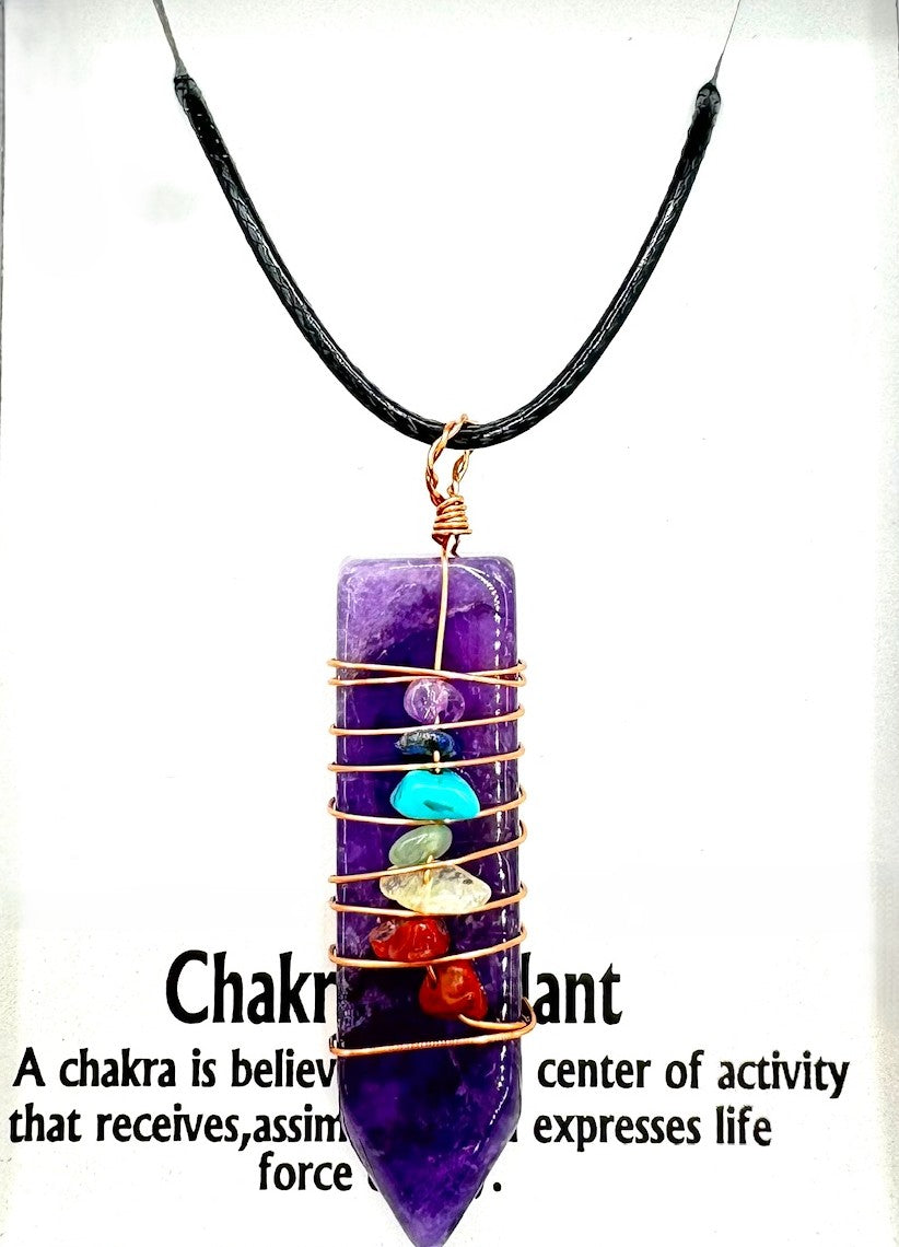 7 Chakra Gemstone Pendant Necklace (II) - Amethyst