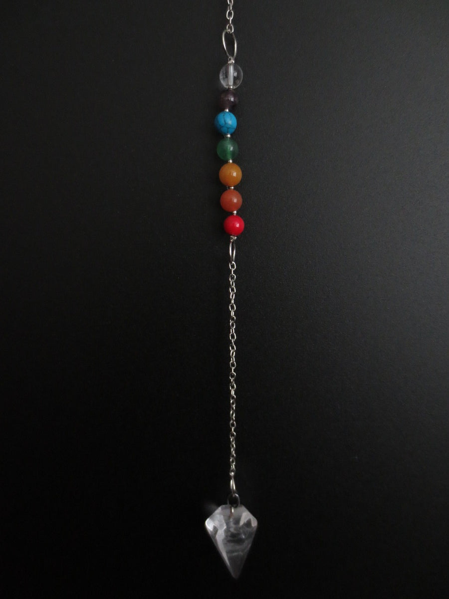 Rock Crystal 7 Chakra Gemstone Pendulum