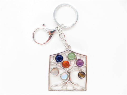 Wholesale Metal Chakra Tree of Life Keychain with 7 Gemstones