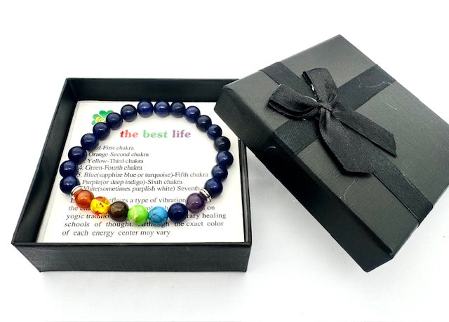 8mm 7-Chakra Lapis Lazuli Gemstone Bracelet – Gift Box Included