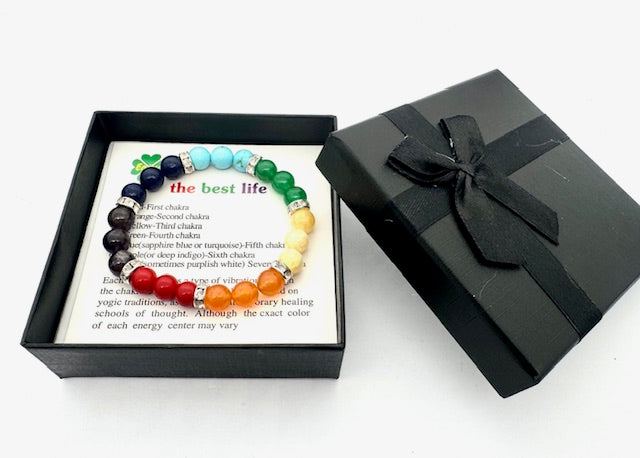 8mm 7-Chakra with Diamonds Gemstone Bracelet – Gift Box Included