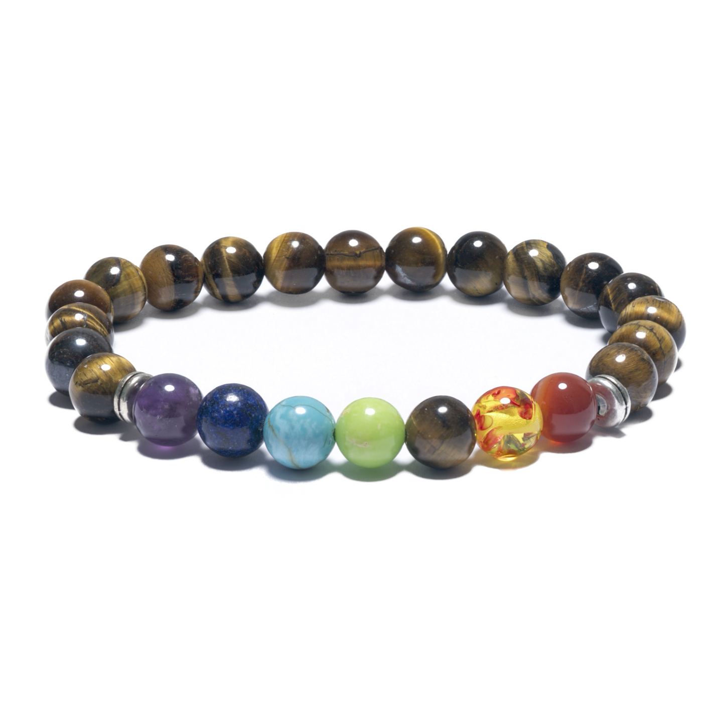 8mm 7 Chakra Armband zonder Doos - Tijgeroog