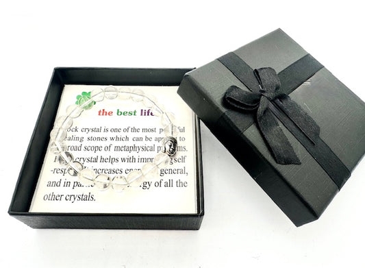 8mm Buddha Rock Crystal Gemstone Bracelet – Gift Box Included