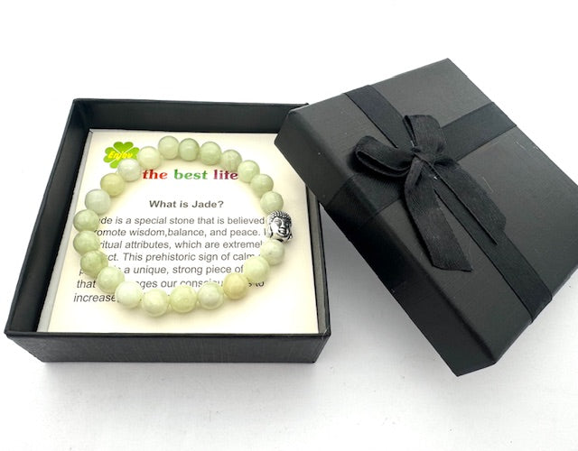 8mm Buddha Jade Gemstone Bracelet – Gift Box Included