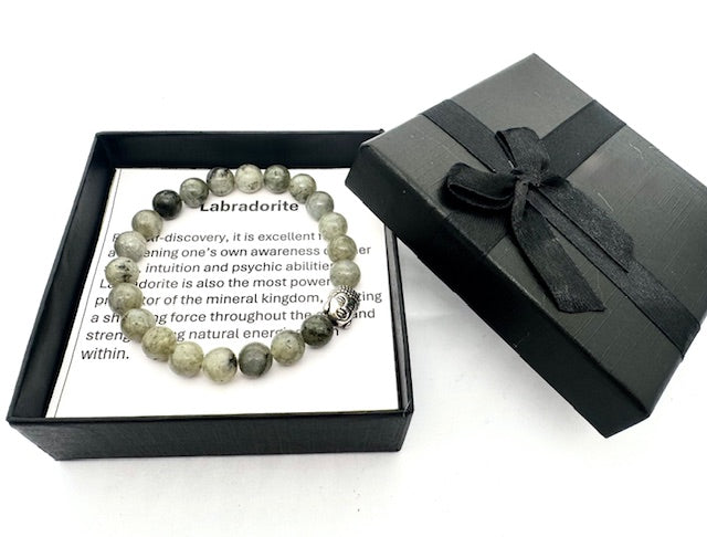 8mm Buddha Labradorite Gemstone Bracelet – Gift Box Included