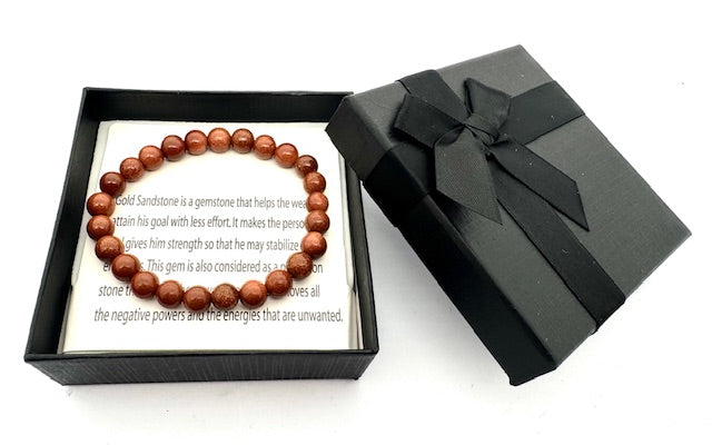 8mm Gold Sandstone Gemstone Bracelet – Gift Box Included