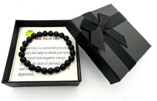 8mm Black Onyx Gemstone Bracelet – Gift Box Included