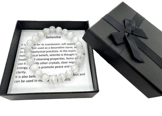 8mm Selenite (AA Quality) Gemstone Bracelet – Gift Box Included