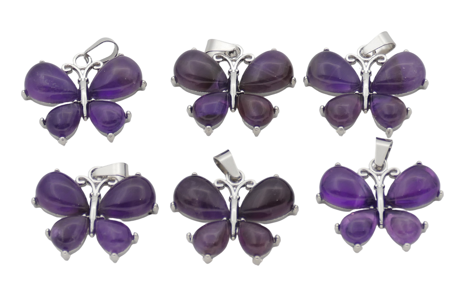 Amethist Vlinder Edelsteen Hangers (Set van 6 Stuks)