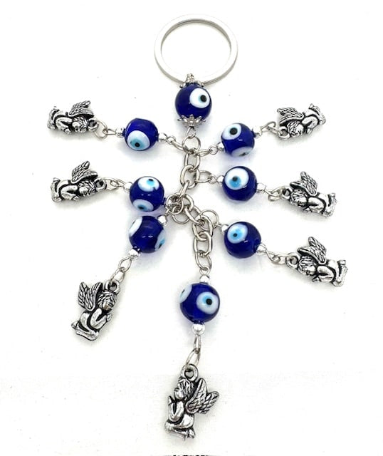 Blue Evil Eye Key Hanger with Angels Set of 6
