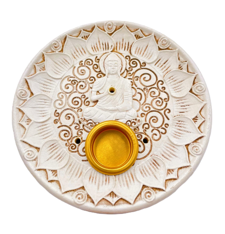 Witte Boeddha Wierookhouder voor Stokjes & Kegels