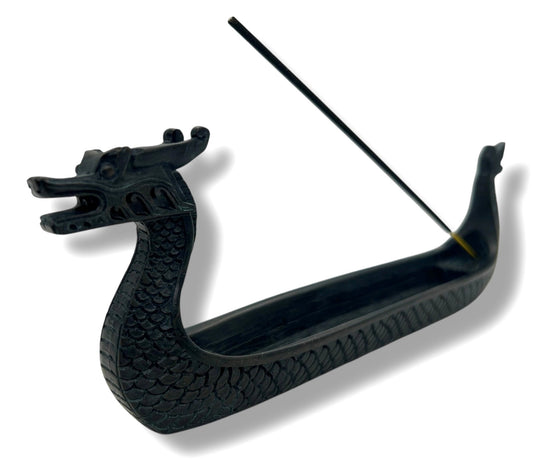Black Dragon Boat-Style Incense Stick Holder