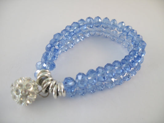 Blue Crystal Beaded Bracelet – Multi-Strand Fashion Jewelry with Rhinestone Accent