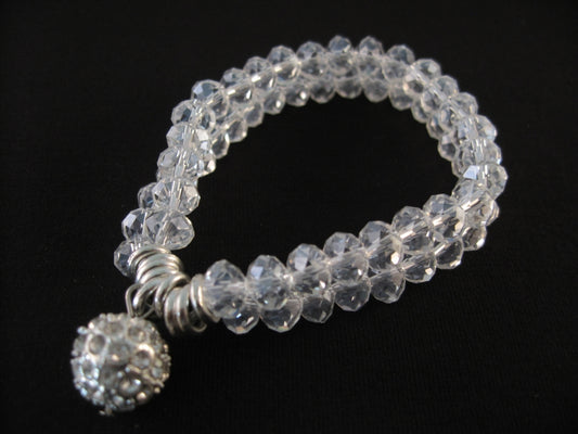 White Crystal Beaded Bracelet – Multi-Strand Fashion Jewelry with Rhinestone Accent