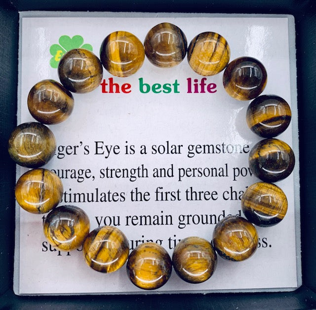 12mm Gemstone Bracelet with Gift Box - Tiger's Eye