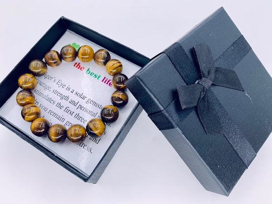 12mm Gemstone Bracelet with Gift Box - Tiger's Eye