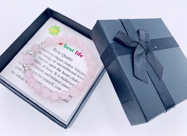 8mm Engelen Armband met Doos - Rozenkwarts