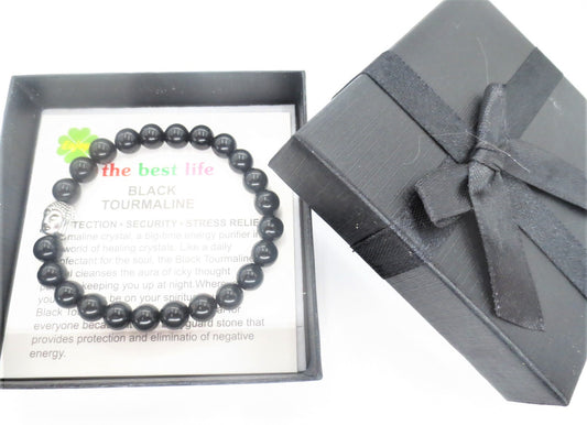 8mm Buddha Black Tourmaline Gemstone Bracelet – Gift Box Included