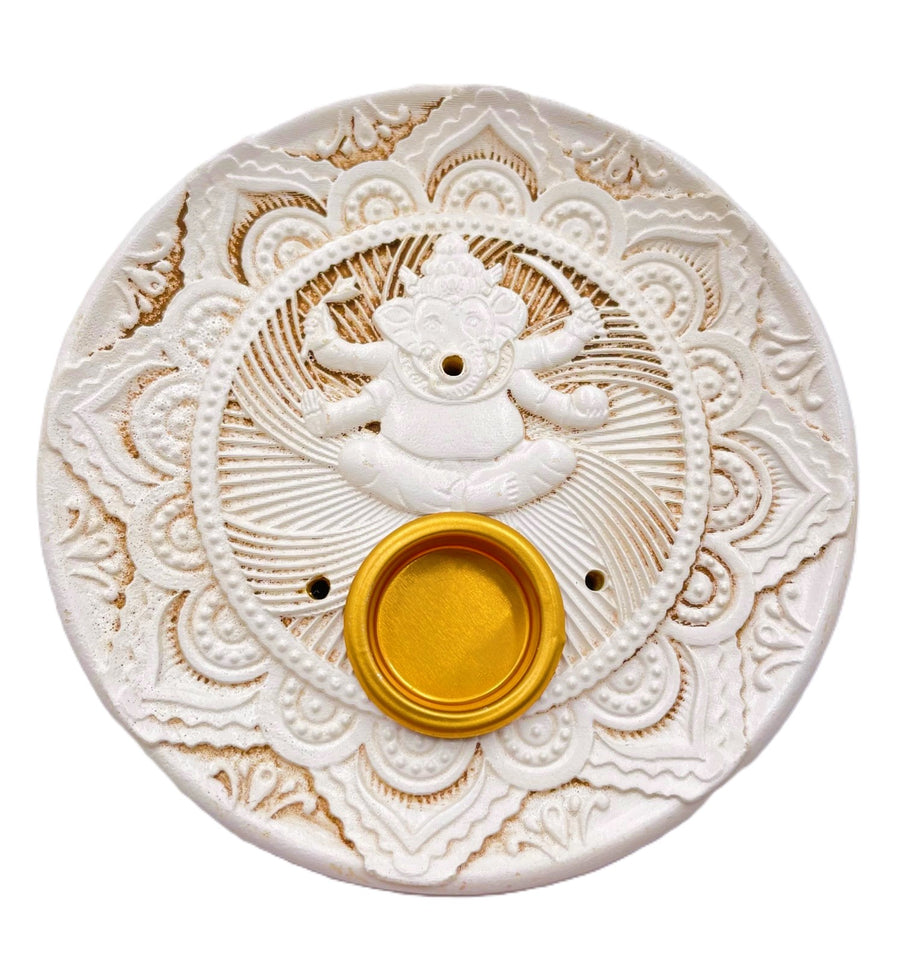 Witte Ganesh Wierookhouder voor Stokjes & Kegels
