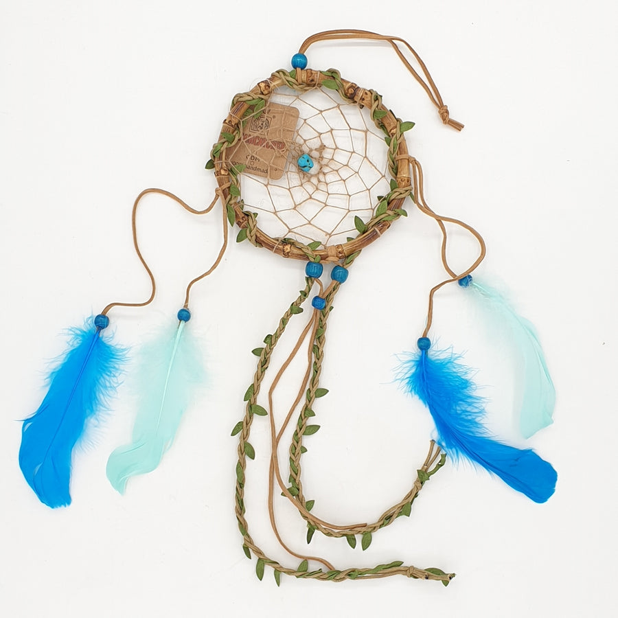 14cm Round Bamboo with Turquoise Stone Dreamcatchers