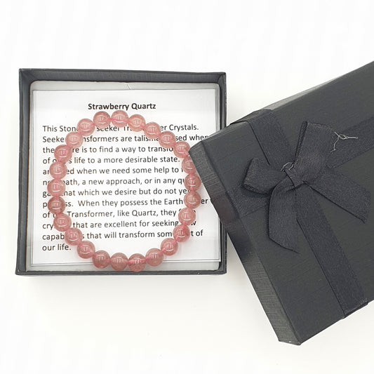 8mm Strawberry Quartz Gemstone Bracelet – Gift Box Included
