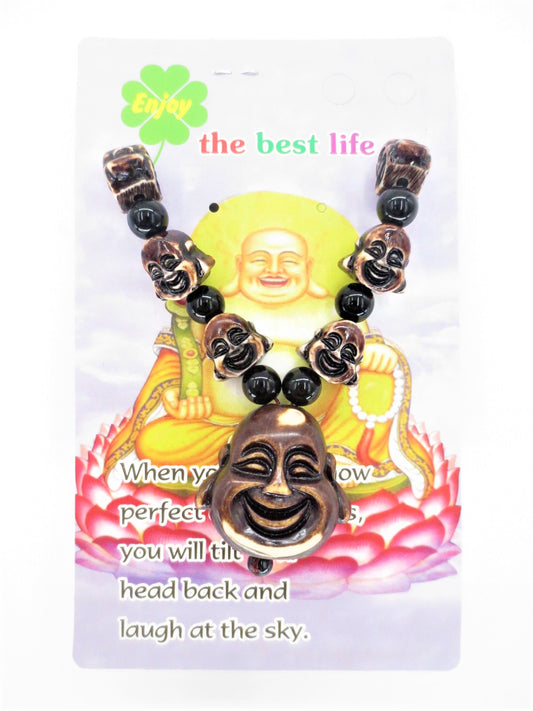Wholesale - Brown smiling Buddha head necklace