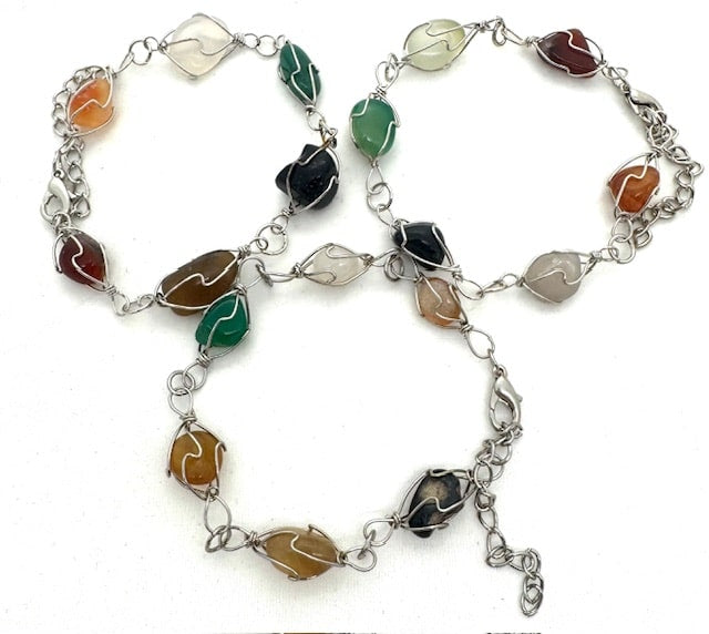 Gepolijste Edelsteen Armband Draadgewikkeld - Mixed Chakra (Klein)