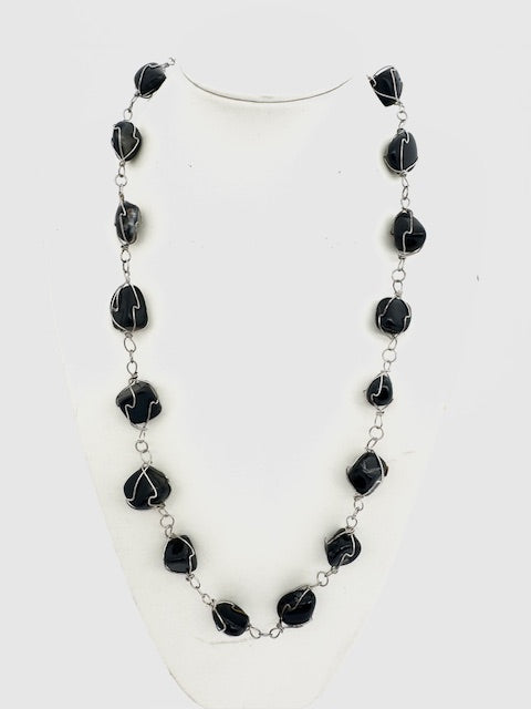 Gepolijste Edelsteen Ketting Draadgewikkeld - Onyx