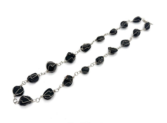 Polished Gemstone Necklace Wire Wrapped - Onyx