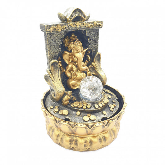 Meditation Led Lighting Ganesha in Wall and Coins Gold Fountain Small (16097)