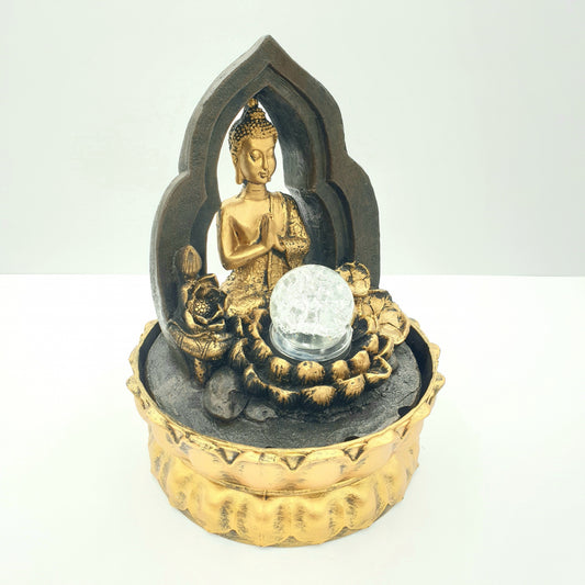 Meditation Led Lighting Thai Buddha Lotus and Gold Fountain Small (2291)