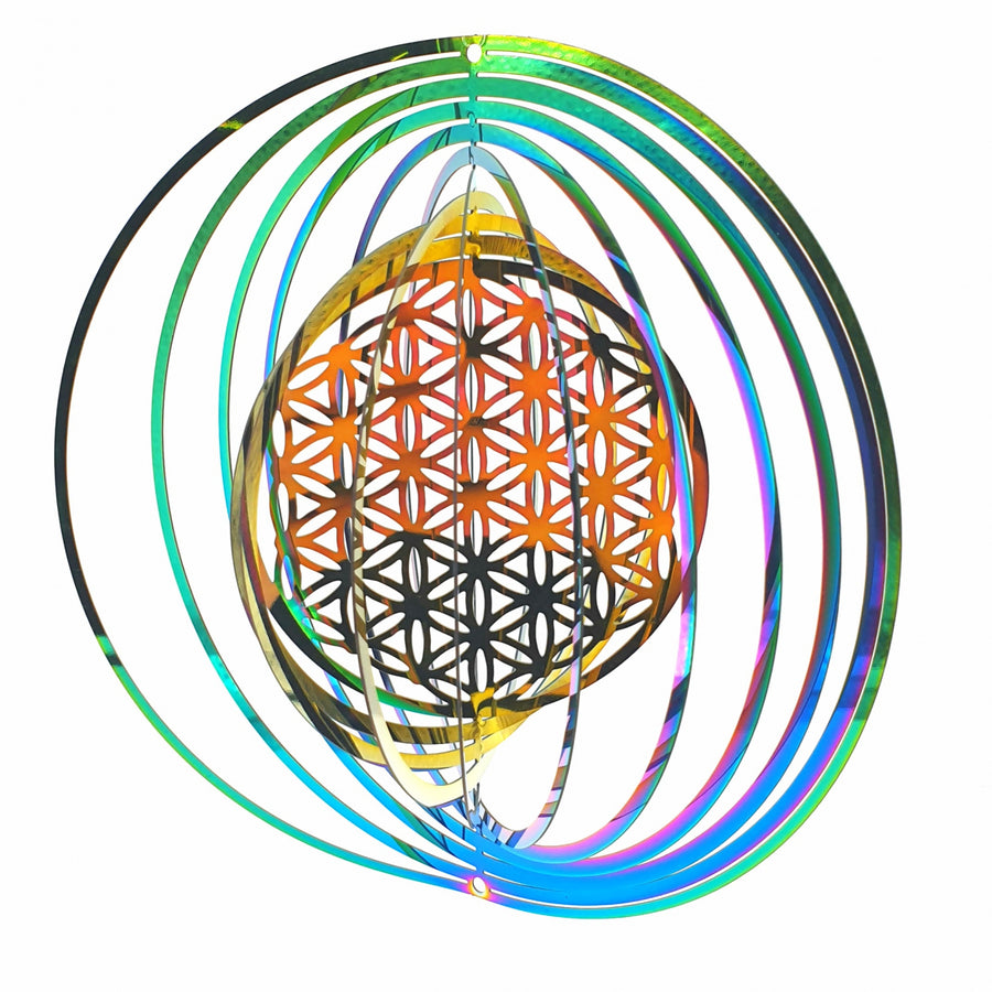 Wholesale - Medium Cosmo Wind Spinner Flower of Life - Rainbow
