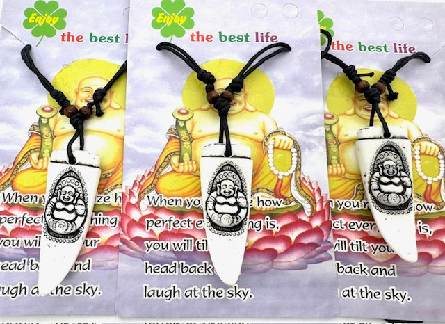 White Laughing Buddha Tooth Pendant Necklace