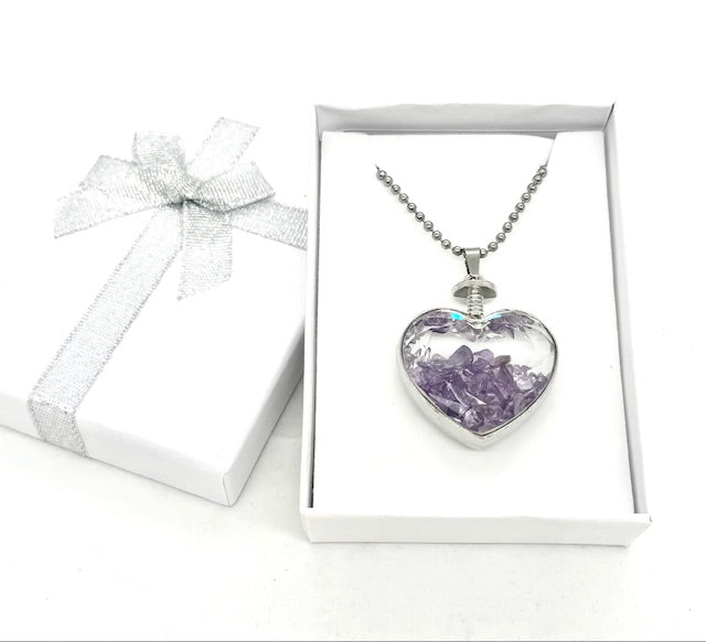 Heart-Shaped Amethyst Pendant Necklace with Gift Box