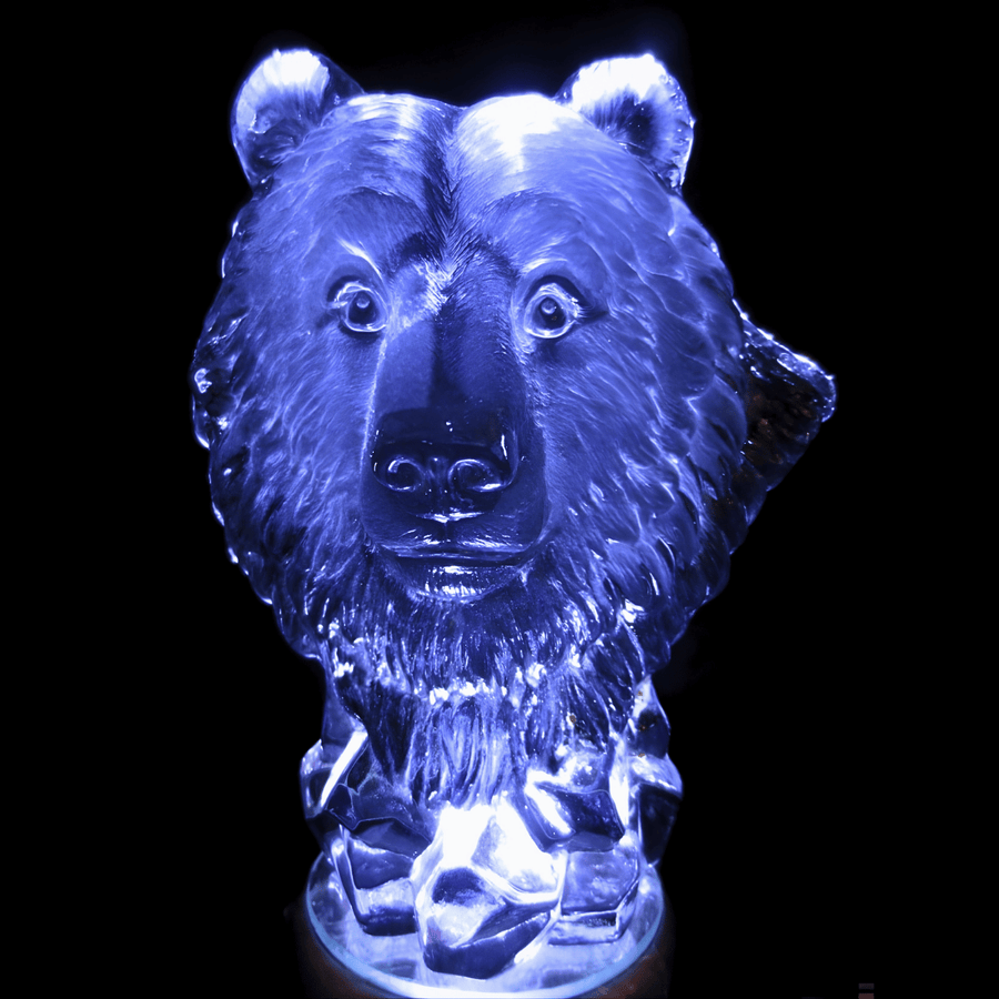 Crystal Glass Bear Head Statue – 18 cm