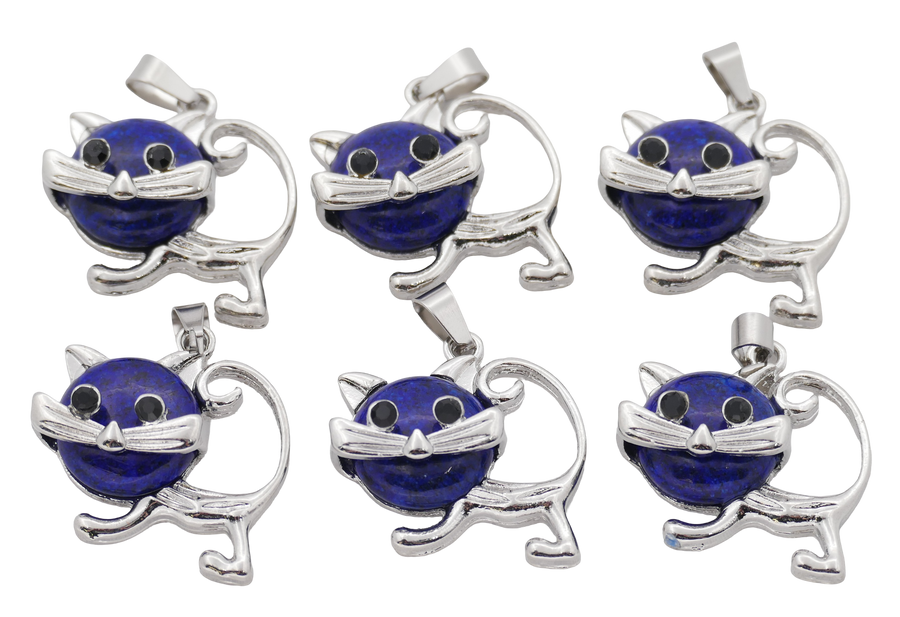 Lapis Lazuli Kat Edelsteen Hangers (Set van 6 Stuks)