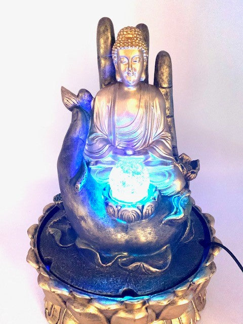 Meditation Led Lighting Golden Buddha on Hand Fountain Large (17041)