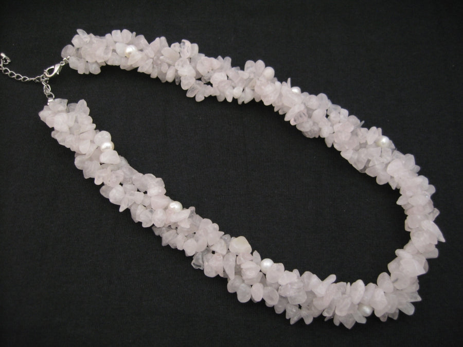 Groothandel Geclusterde Rozenkwartz Chipsteen Ketting met Parels