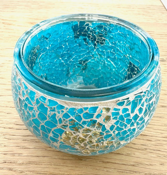 Mosaic Glass Tealight Candle Holders - Ocean Gold
