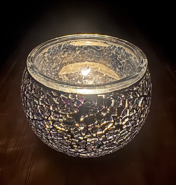 Mosaic Glass Tealight Candle Holders - Purple Silver
