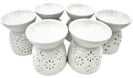 Oil Burner Set – White with Flower Motif (6 pcs)