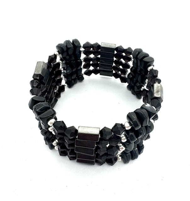 Onyx Magnetisch Wikkelarmband met Zwarte Kralen