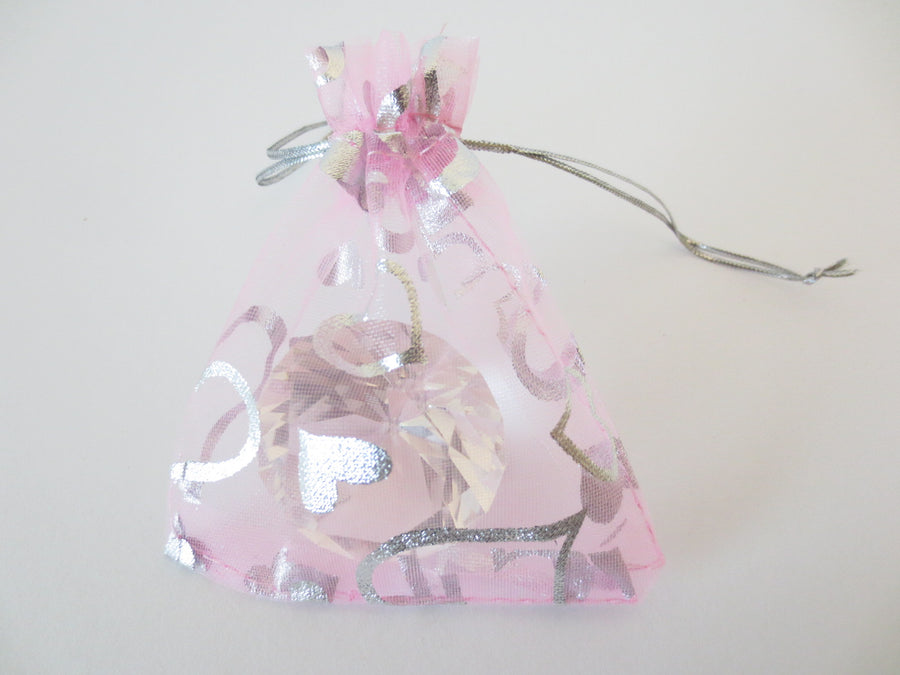 Organza Zakjes Hartjes Roze - 10cm x 15cm