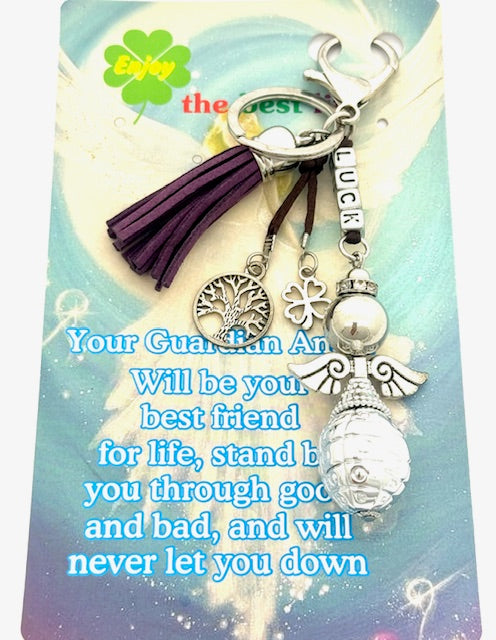 Purple "LUCK" Angel Keychain with Tassel