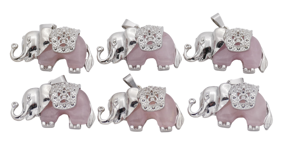 Rozekwartz Olifant Edelsteen Hangers (Set van 6 Stuks)