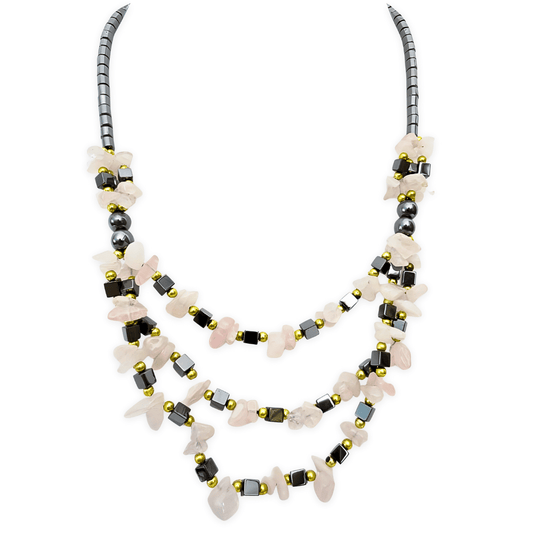 stone and hematite necklace Rosequartz
