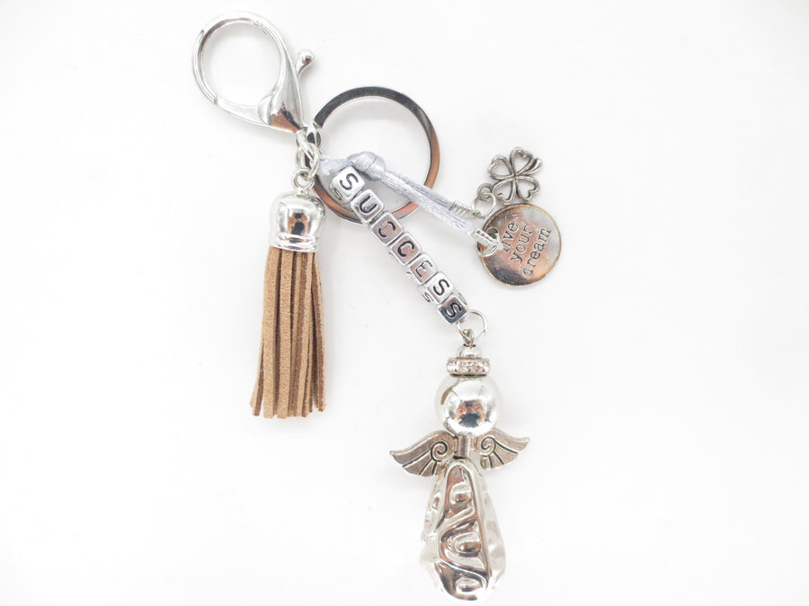 Light Brown "SUCCESS" Angel Keychain with Tassel